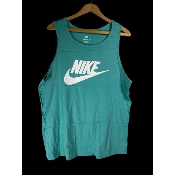Nike Futura Tank Top Size Large Mens Geode Teal Green Blue Spell Out Swoosh - Picture 1 of 6